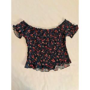Fitted Ruched Floral Crop Top